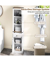 Gymax 68'' Tall Bathroom Cabinet w/ Barn Door Drawer and Adjustable Shelf for Laundry