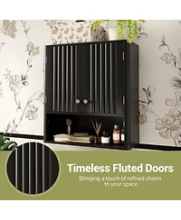 Gymax Bathroom Wall Cabinet w/Fluted Doors Adjustable Shelf Open Storage Cube Beige