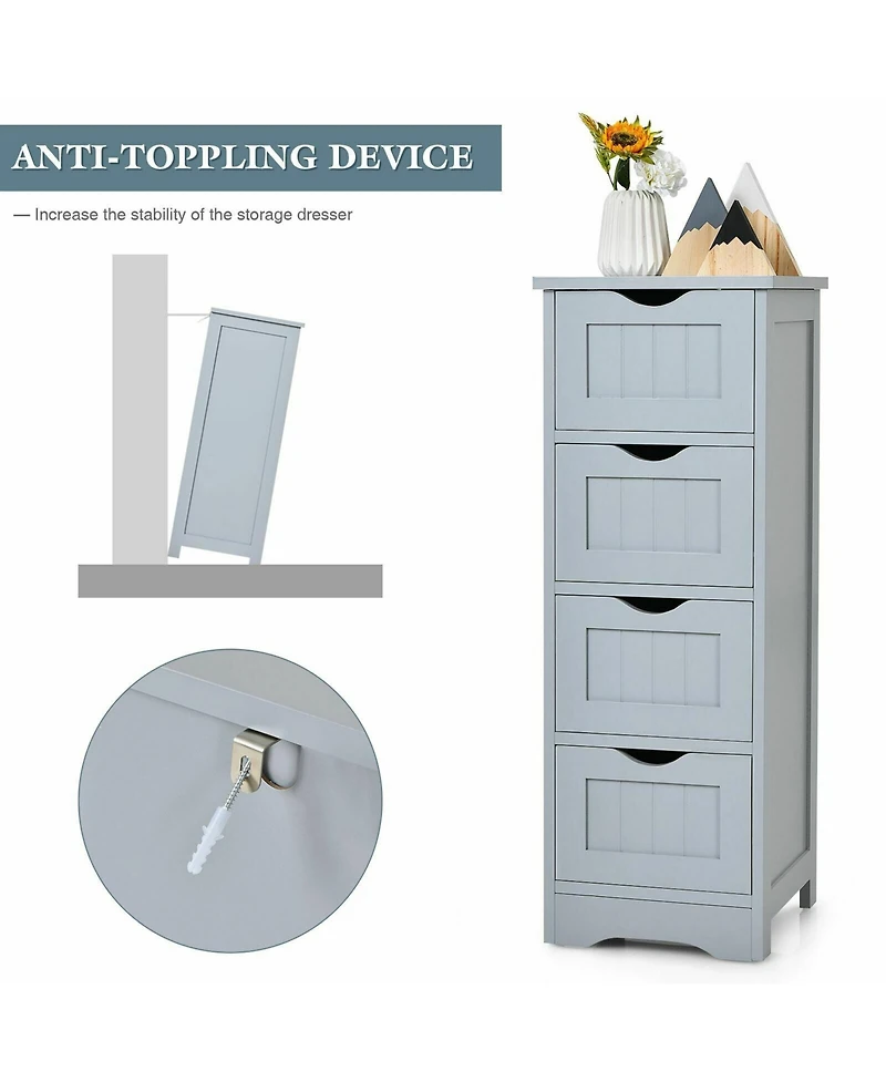 Gymax Bathroom Floor Cabinet Free Standing Storage Side Organizer W/4 Drawers