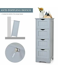 Gymax Bathroom Floor Cabinet Free Standing Storage Side Organizer W/4 Drawers