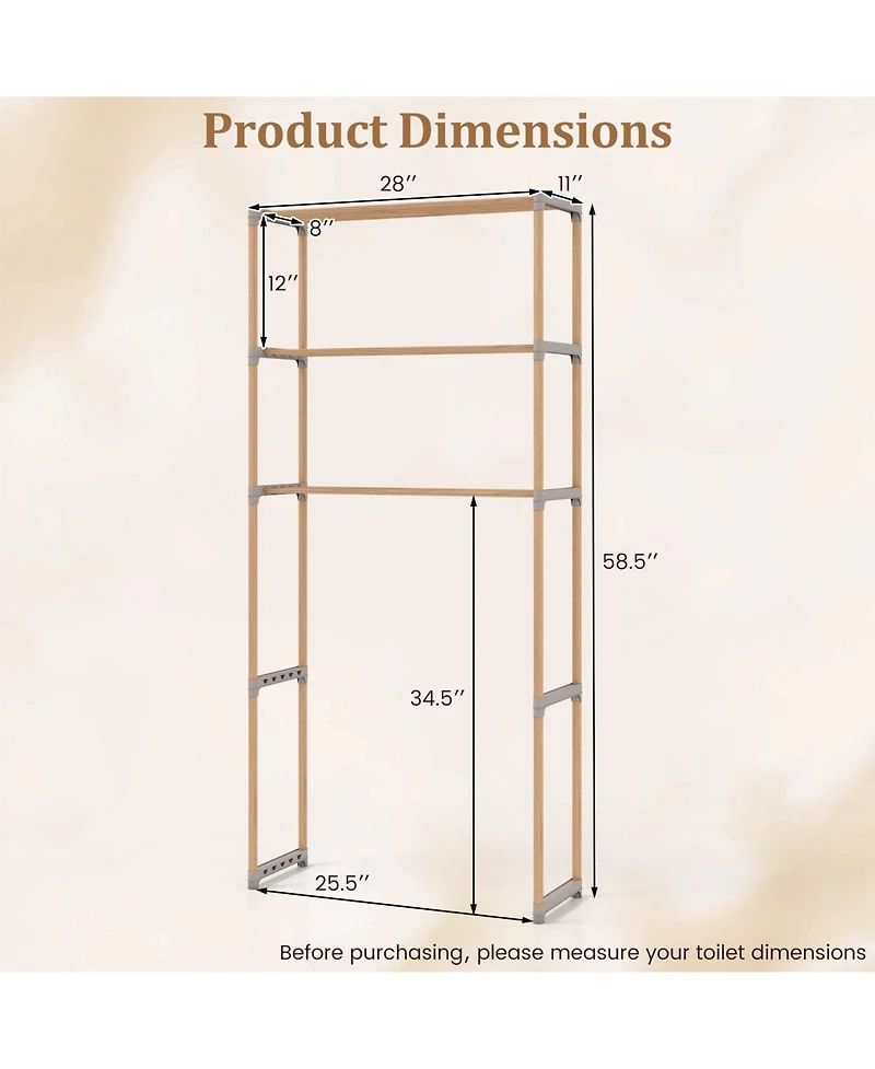 Gymax Over The Toilet Storage Rack 3-Tier Pine Wood Bathroom Organizer w/ Open Shelves