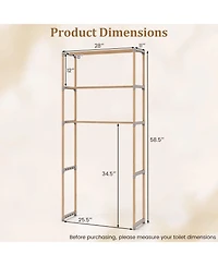 Gymax Over The Toilet Storage Rack 3-Tier Pine Wood Bathroom Organizer w/ Open Shelves