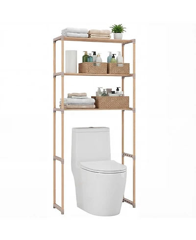 Gymax Over The Toilet Storage Rack 3-Tier Pine Wood Bathroom Organizer w/ Open Shelves