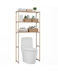 Gymax Over The Toilet Storage Rack 3-Tier Pine Wood Bathroom Organizer w/ Open Shelves