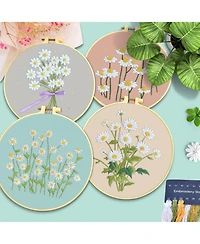 Gnuadz 4 Set Embroidery Kit Beginners Daisy Cross Stitch Hoop Thread
