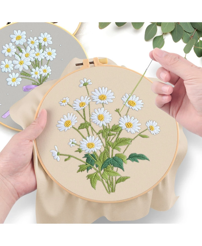 Gnuadz 4 Set Embroidery Kit Beginners Daisy Cross Stitch Hoop Thread