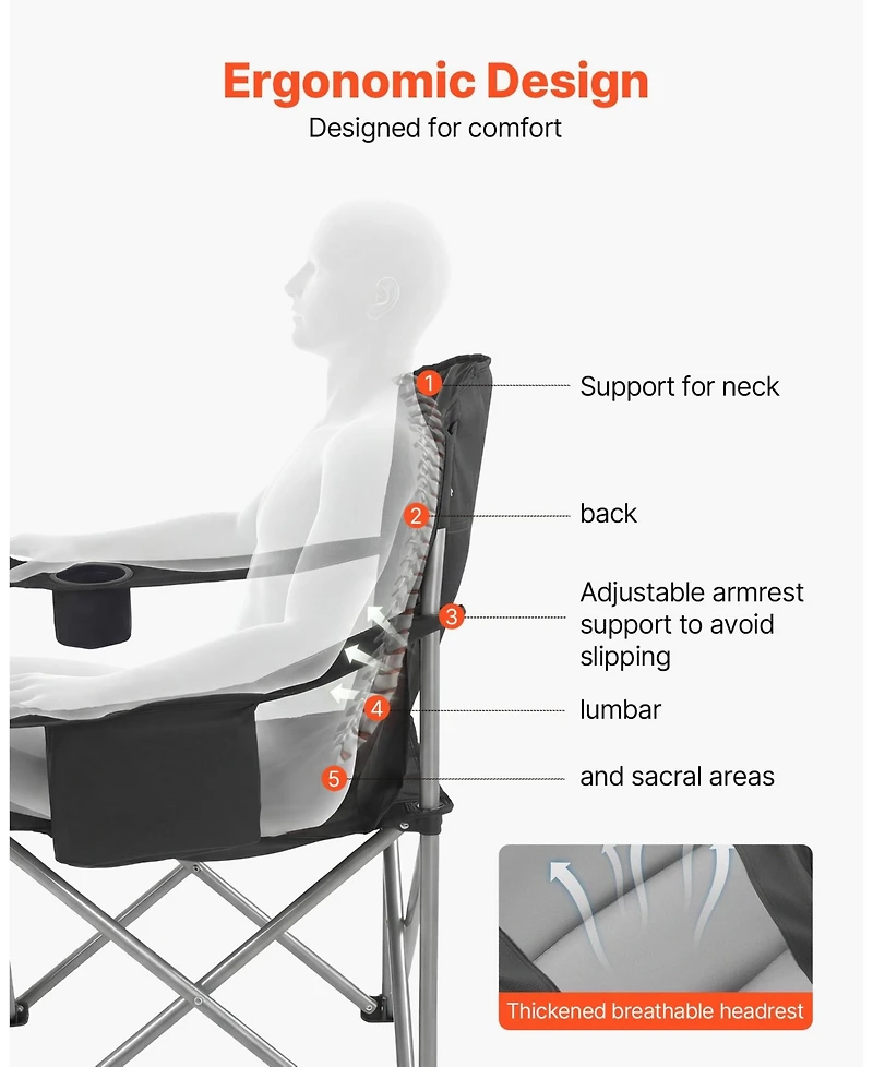 Mecale Oversized Camping Chairs 450 lbs with Cooler Bag and Cup Holder 2 Pack