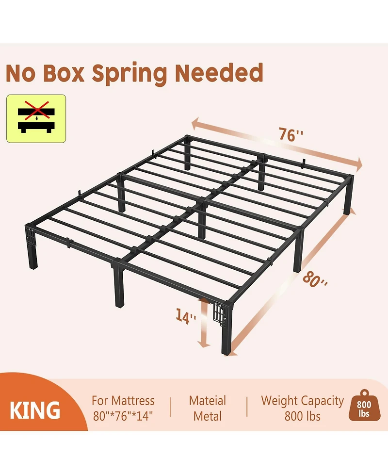 homfan Heavy Duty Metal PlLow Profile 14 Inch, Iron Slats and Legs, No Box Seasonal Needed, Quiet and Non-Slip,Under Bed Storage