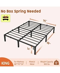 homfan Heavy Duty Metal PlLow Profile 14 Inch, Iron Slats and Legs, No Box Seasonal Needed, Quiet and Non-Slip,Under Bed Storage