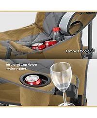 Arrowhead Outdoor Folding Camp Chair w/ Headrest, Cup and Wine Glass Holder, Armrest 6-can Cooler, Carry Bag, 550 lbs Capacity