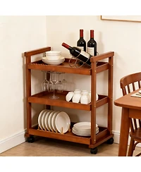 Yigii Solid Beechwood Art Cart with 3-Tier Shelves and Swivel Wheels