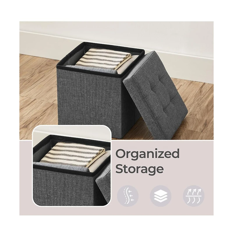 Slickblue Foldable Storage Footrest Stool Bench with Hidden Organizer Space