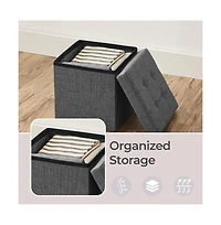 Slickblue Foldable Storage Footrest Stool Bench with Hidden Organizer Space