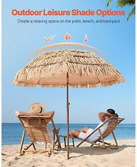 Mecale 6.5 ft Tiki Patio Umbrella with Tilt, Thatched Beach Parasol with Pp Thatch and 8 Metal Ribs, for Patio Poolside Backyard
