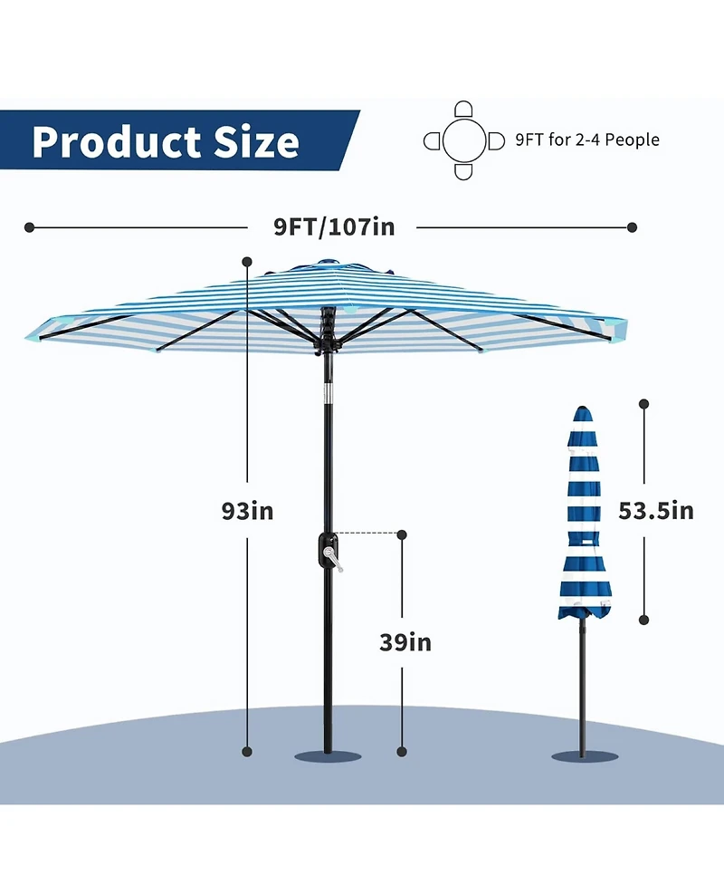 gaomon Outdoor 9FT Stripe Outdoor Patio Umbrella, Uv Protection Waterproof for Pool Deck Yard