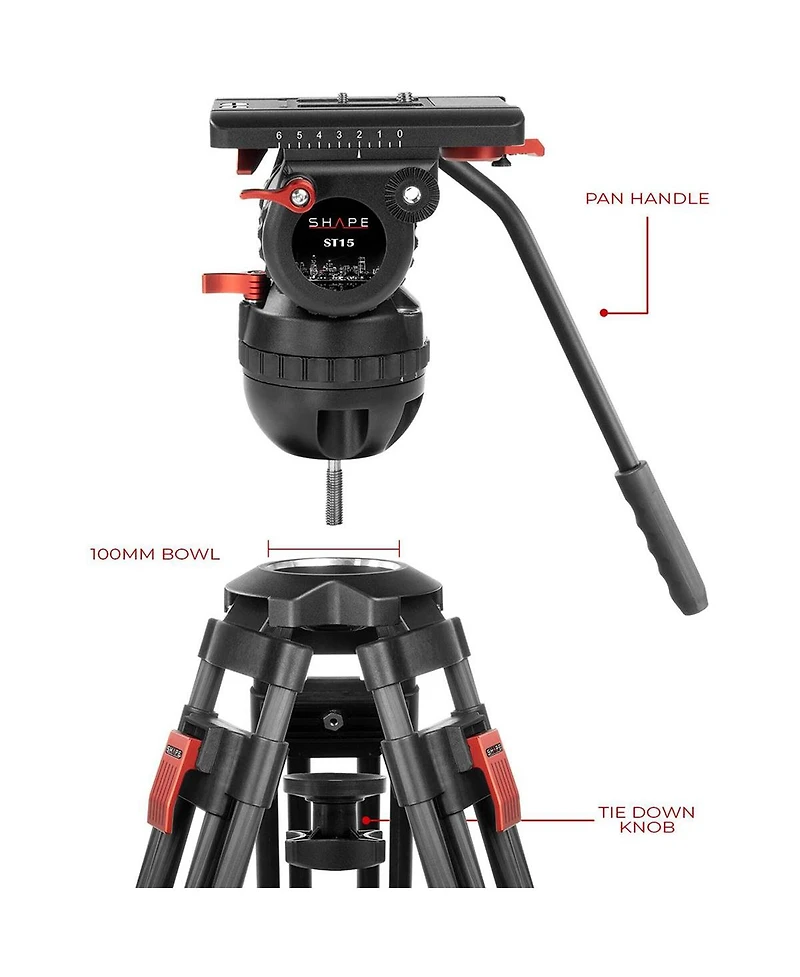 Shape Pro Video 3-Section Carbon Fiber Tripod with Fluid Head, 33 lbs
