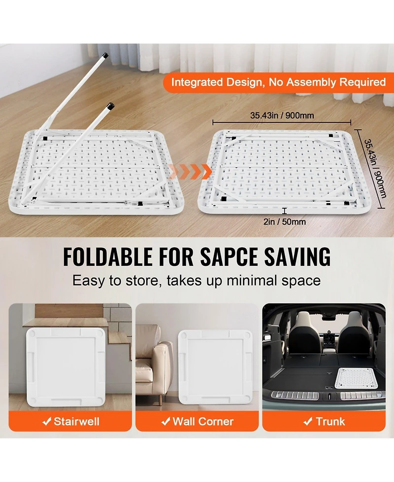 Mecale 35.4" Square Folding Mahjong Table for 4 Players, Cup Holders & Chip Trays, Includes Domino Set, Portable Game Table, White