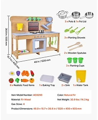 Mecale Wooden Outdoor Mud Kitchen with Double Sinks for Kids, Ages 3