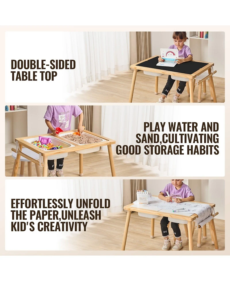 Mecale Wooden Sensory Table and 2 Chairs Set for Toddlers, Ages 3