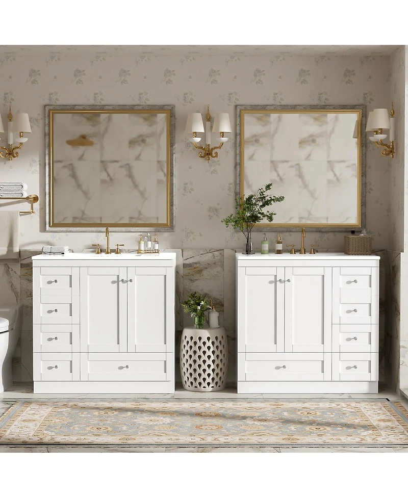 Sillysis 72 Inch Double Sink Bathroom Vanity, Modern Freestanding Mdf Cabinet with Soft Close Drawers and Ceramic Sinks for Ample Storage