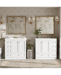 Sillysis 72 Inch Double Sink Bathroom Vanity, Modern Freestanding Mdf Cabinet with Soft Close Drawers and Ceramic Sinks for Ample Storage