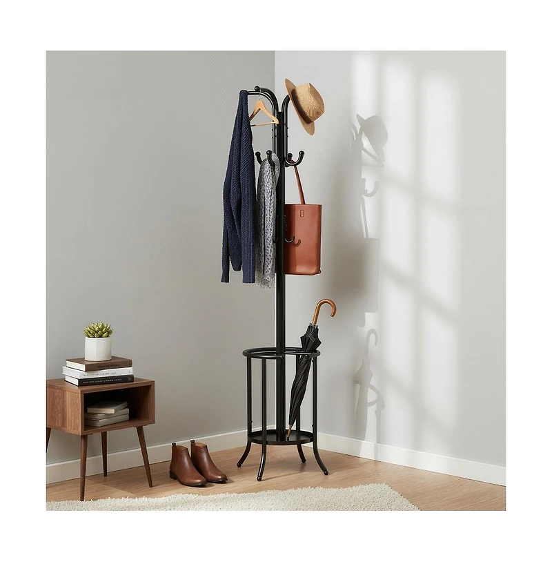 Slickblue Freestanding Metal Coat Rack with Umbrella Holder for Hallway