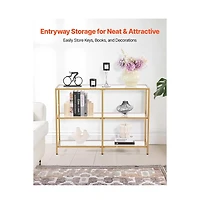 Sugift 3-Tier Glass Console Table Rectangle Sofa Side Table with Anti-Tip Device