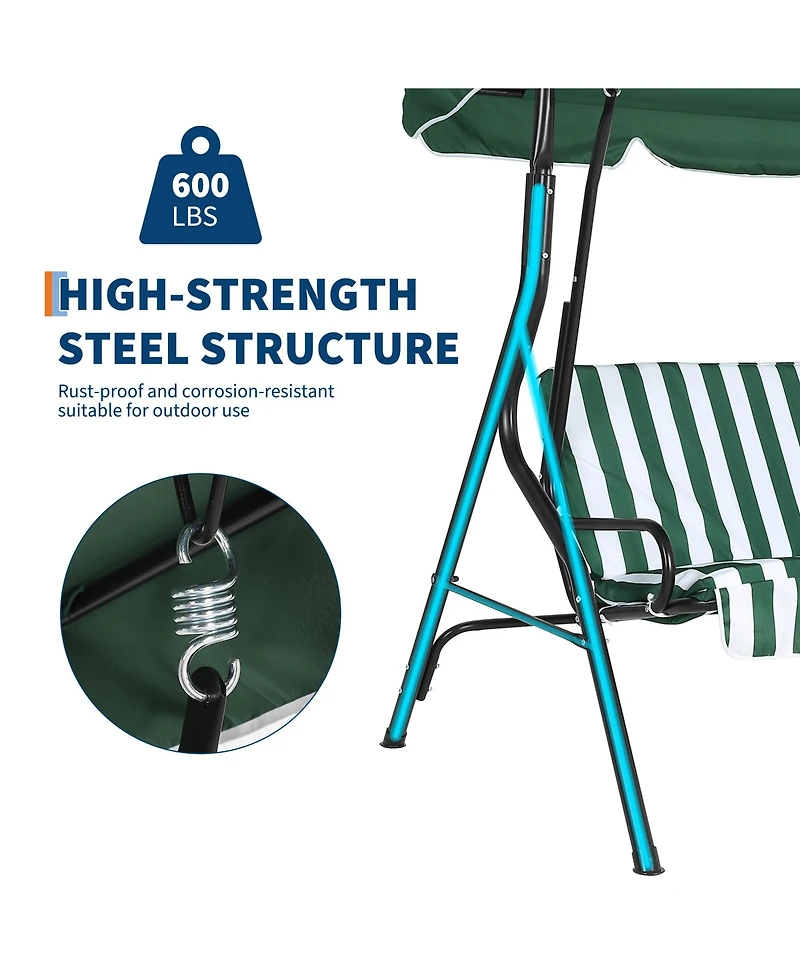 GarveeLife 3-Seat Patio Swing Chair with Adjustable Canopy Thick Waterproof Cushions, Heavy-Duty Steel Frame Outdoor Glider Bench for Yard