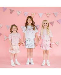 Sweet Wink Little Girls Sky Blue Floral Bow Patch Short Sleeve T-Shirt