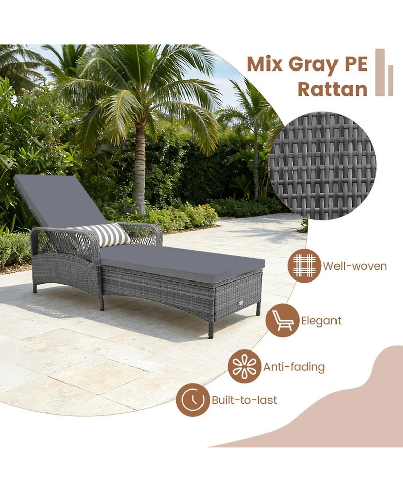 Sugift Outdoor Chaise Lounge Chair Patio Recliner with 6-Level Backrest