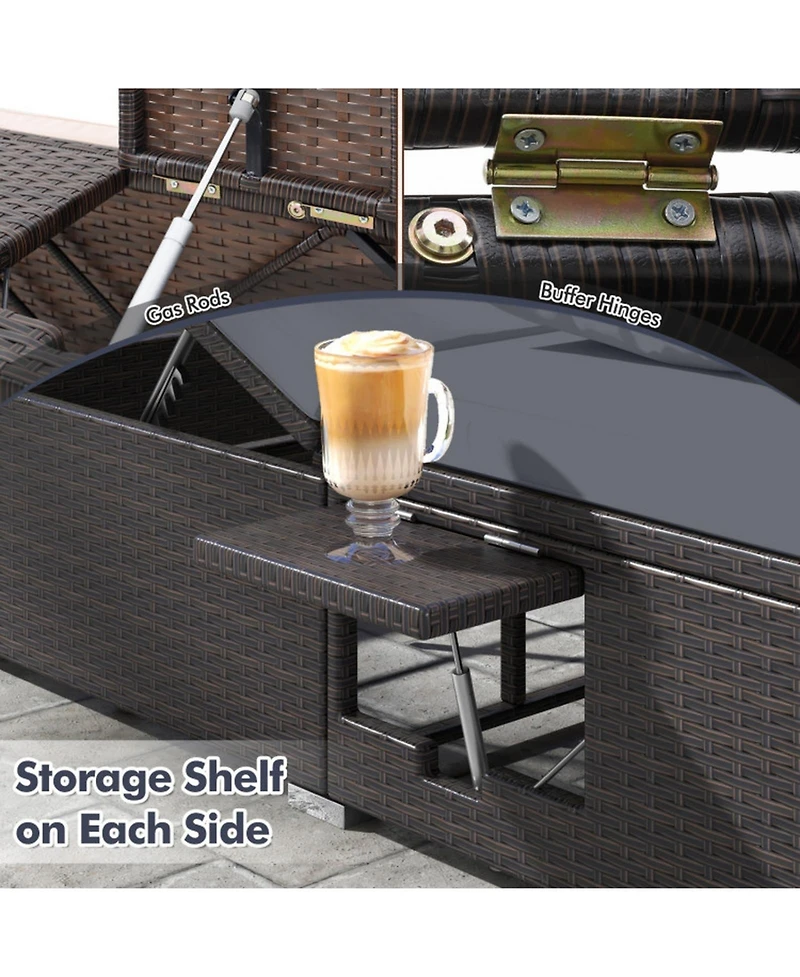 Sugift Patio Double Chaise Lounge with Cushions and Folding Side Trays