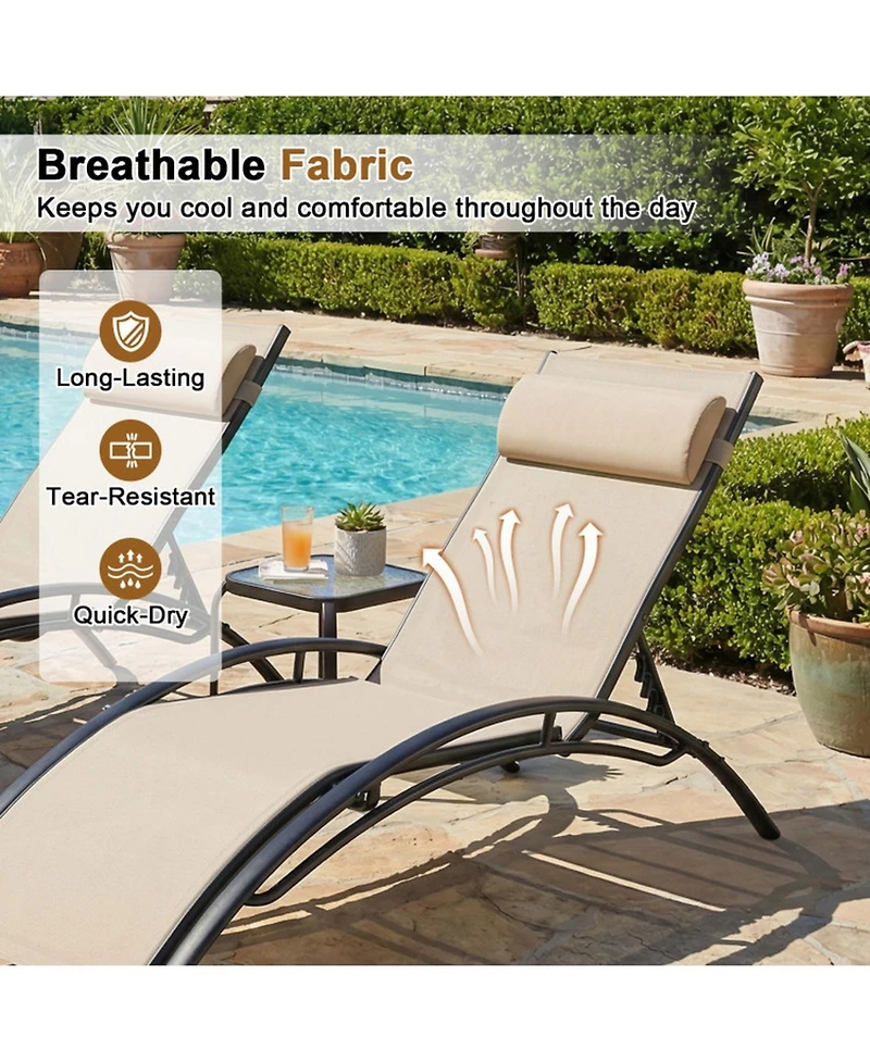 Sugift Set of 2 Outdoor Chaise Lounges Recliner with 5-Position Backrest