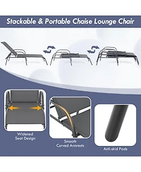 Sugift 2 Pieces Outdoor Patio Chaise Lounge Chairs with Adjustable Reclining Armrest Fabric