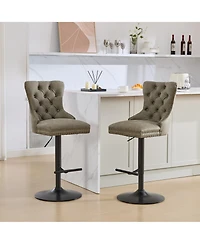 Rainsken Pu Leather Swivel Bar Stools Set of 2, Adjustable Counter Height Chairs with Tufted Design and Nailhead Trim for Kitchen Island, Home Pub