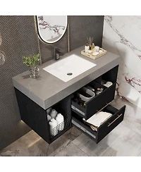 Sillysis Wall Mounted Bathroom Vanity with Faux Marble Top and Ceramic Sink, Open Shelf Plywood Cabinet