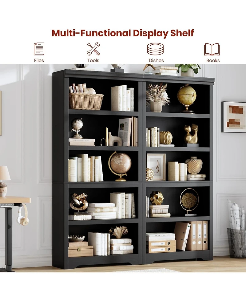 gaomon 75" Tall Farmhouse Bookshelf, 5 Tier Open Bookcase with Adjustable Shelves and Anti-Tip Design for Living Room