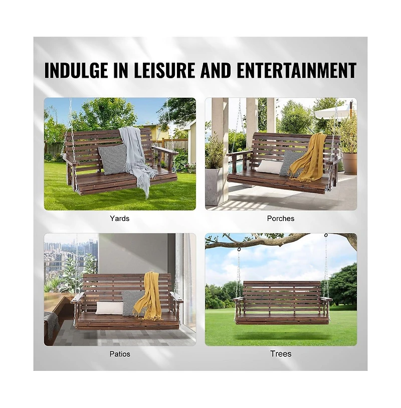 Sugift Wooden Porch Swing Bench with Hanging Chains 880 lb Capacity