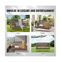 Sugift Wooden Porch Swing Bench with Hanging Chains 880 lb Capacity