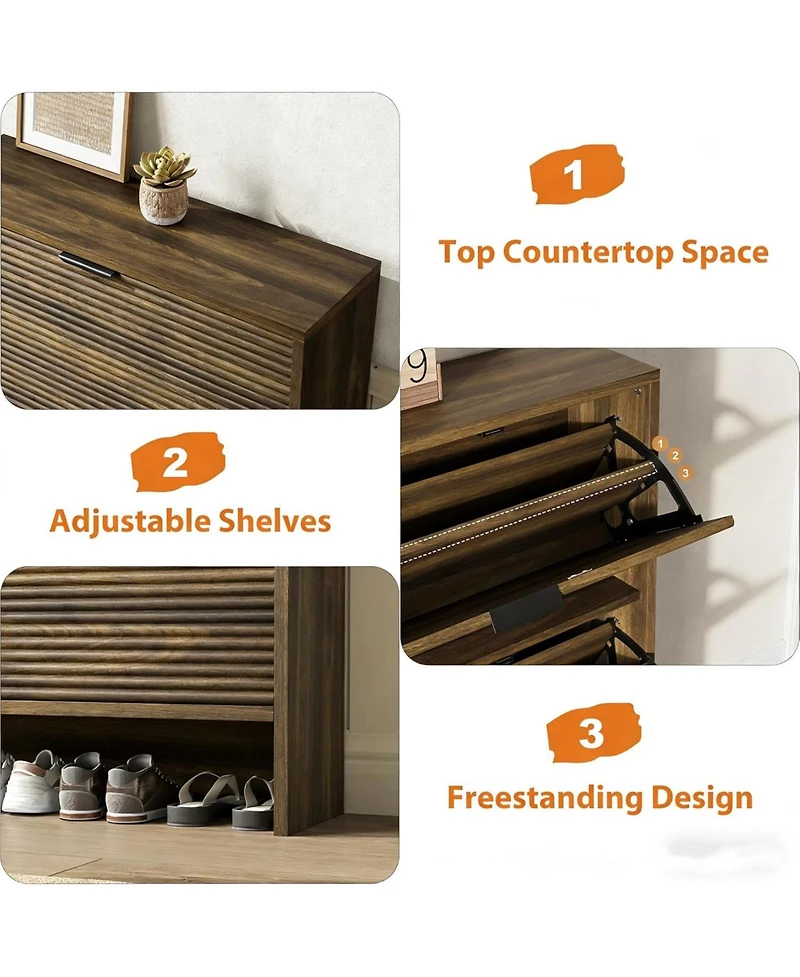 gaomon Tall Freestanding Entryway Shoe Cabinet Recessed Design, 2 Flip-Up Drawer Doors, Hidden Rack Ideal for Hallways and Living Rooms