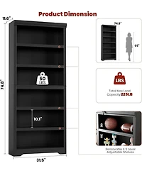 gaomon 6-Tier Farmhouse Bookshelf, 75" Tall Open Bookcase with Adjustable Shelves, 31.5" Wide Storage for Home Office Living Room Bedroom