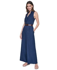 Dkny Women's Collared Sleeveless Belted Jumpsuit