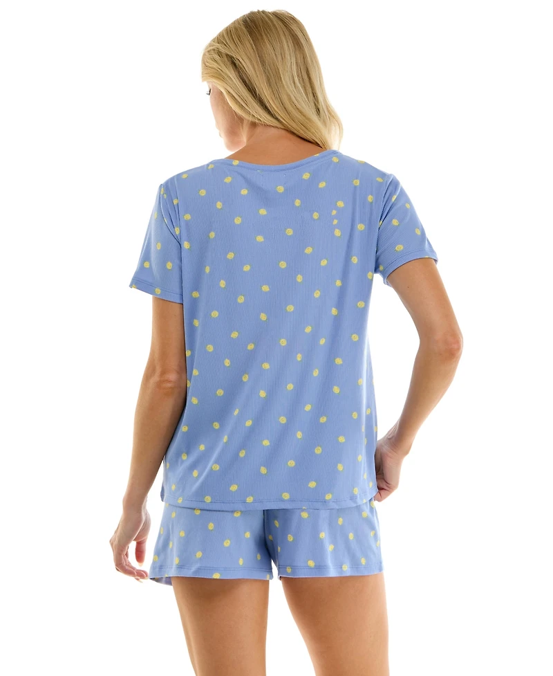 Jaclyn Intimates Women's V-Neck Henley Top and Flared Pajama Shorts, 2-Piece Set