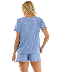 Jaclyn Intimates Women's V-Neck Henley Top and Flared Pajama Shorts, 2-Piece Set