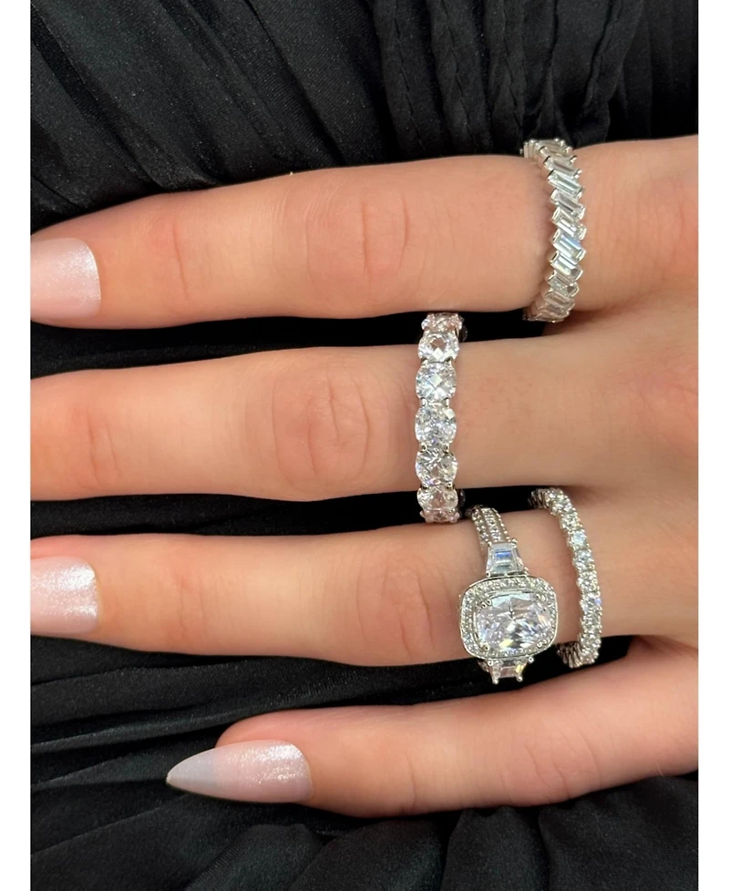 Suzy Levian Sterling Silver White Cubic Zirconia Baguette Eternity Band Ring