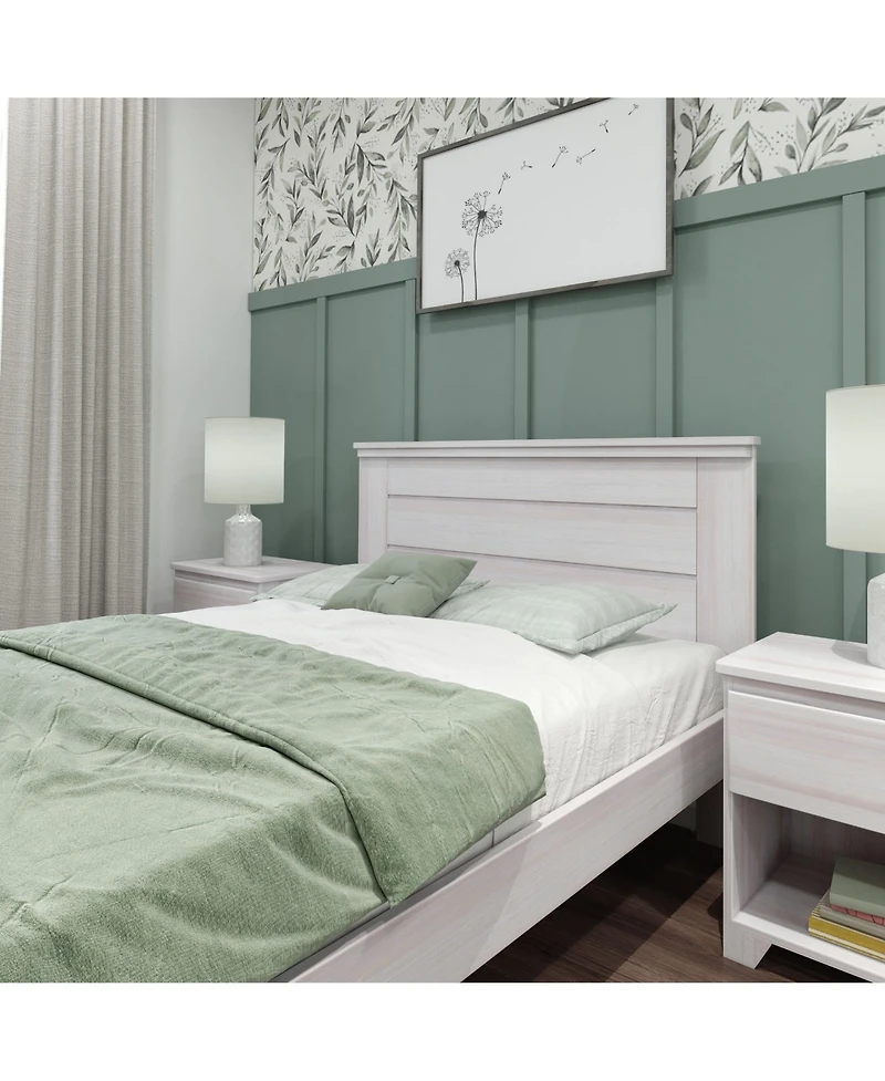 Max & Lily Full Bed Frame with Panel Headboard, Modern Farmhouse Solid Wood Platform