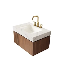 Sillysis Wall Mounted Bathroom Vanity, Carrara Sintered Stone Top, 3-Hole Ceramic Sink, Soft Close Cabinet