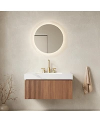 Sillysis Wall Mounted Bathroom Vanity, Carrara Sintered Stone Top, 3-Hole Ceramic Sink, Soft Close Cabinet