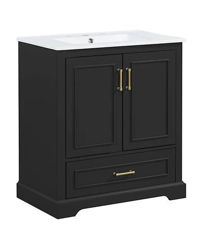 Busdays 30 Inch Bathroom Vanity with Sink Mdf Solid Wood Frame 1 Divider Drawer 2 Soft Close Doors Double Shelf Freestanding Vanity