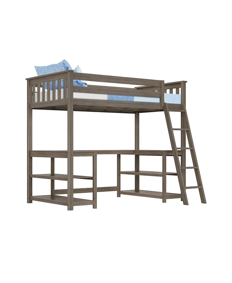 Max & Lily Twin Loft Bed, Solid Wood Bed with Desk and Storage Shelves for Kids