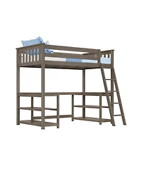 Max & Lily Twin Loft Bed, Solid Wood Bed with Desk and Storage Shelves for Kids